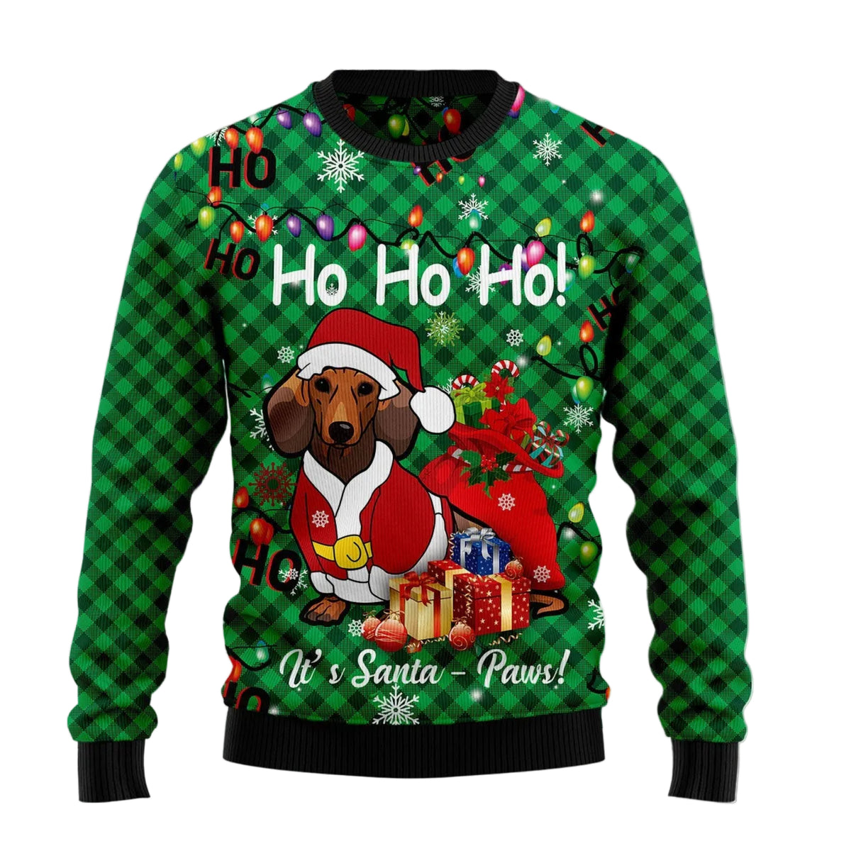 Dachshund Santa Paw Ugly Christmas Sweater, Wiener Dog Holiday Pullover for Dachshund Lovers, Dog Moms and Dog Dads
