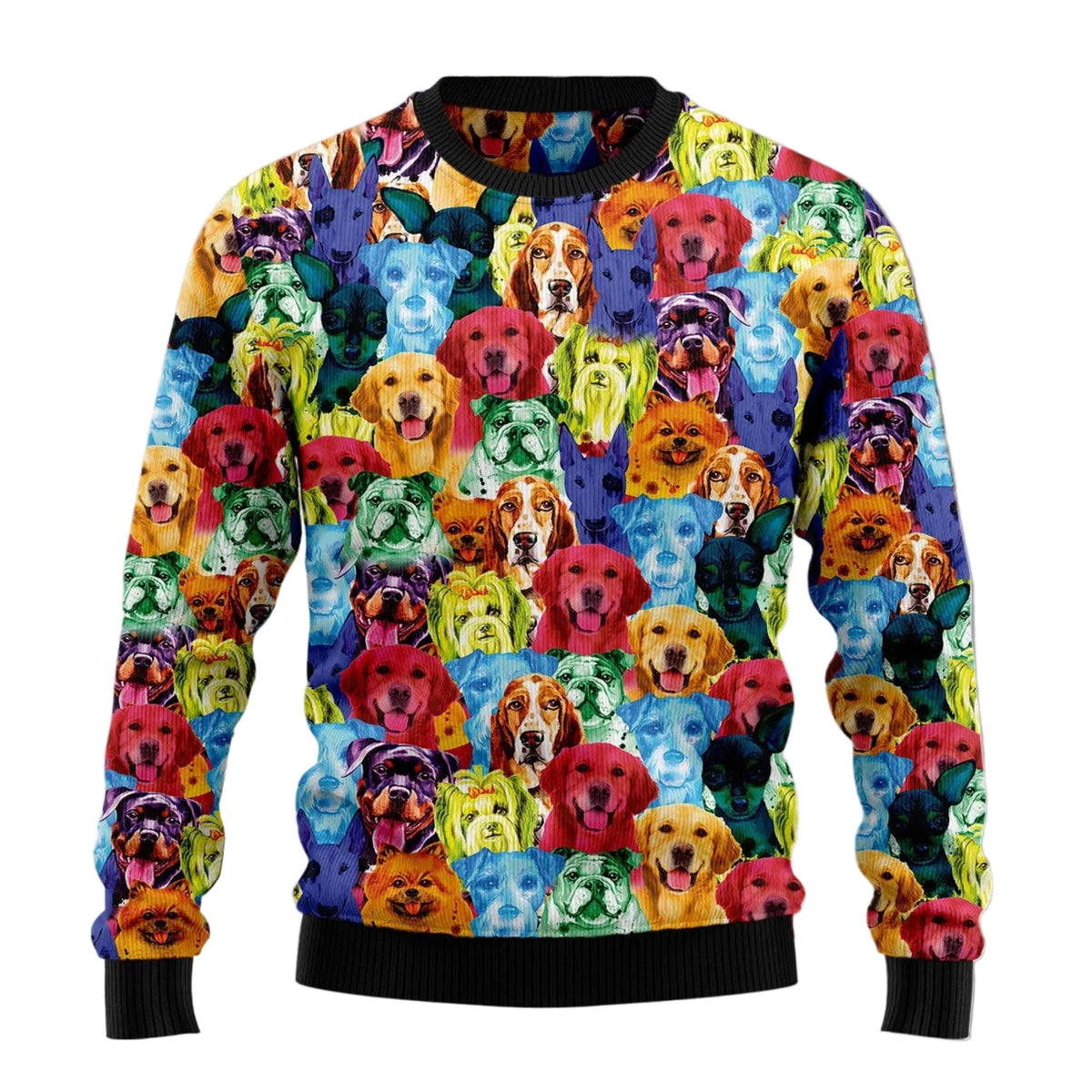 Colorful Dog Ugly Christmas Sweater, Rainbow Dog Art Holiday Pullover for Dog Moms and Pet Owners, Winter Holiday Gift