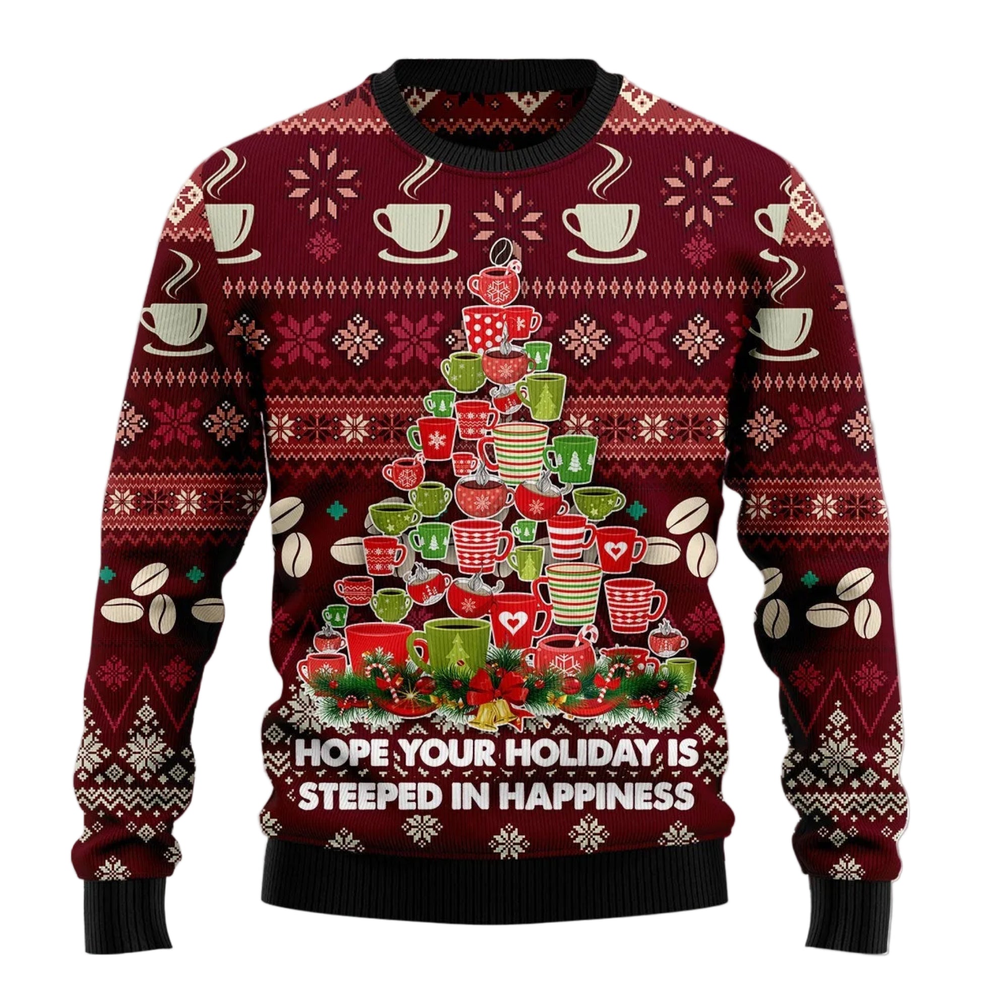Coffee Christmas Tree Ugly Christmas Sweater, Holiday Party Outfit for Coffee Lovers and Baristas, Funny Gift