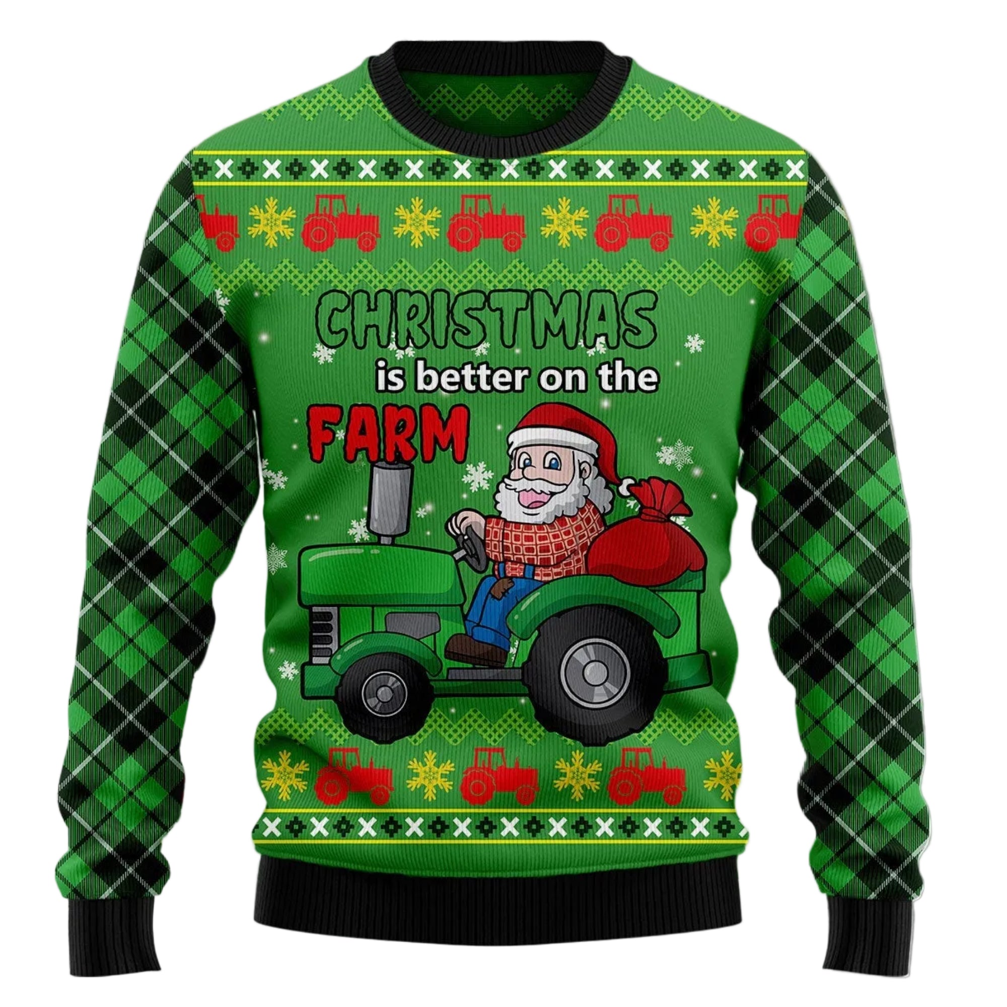 Santa Tractor Ugly Christmas Sweater, Farm Tractor Holiday Pullover, Holiday Gatherings and Family Photos