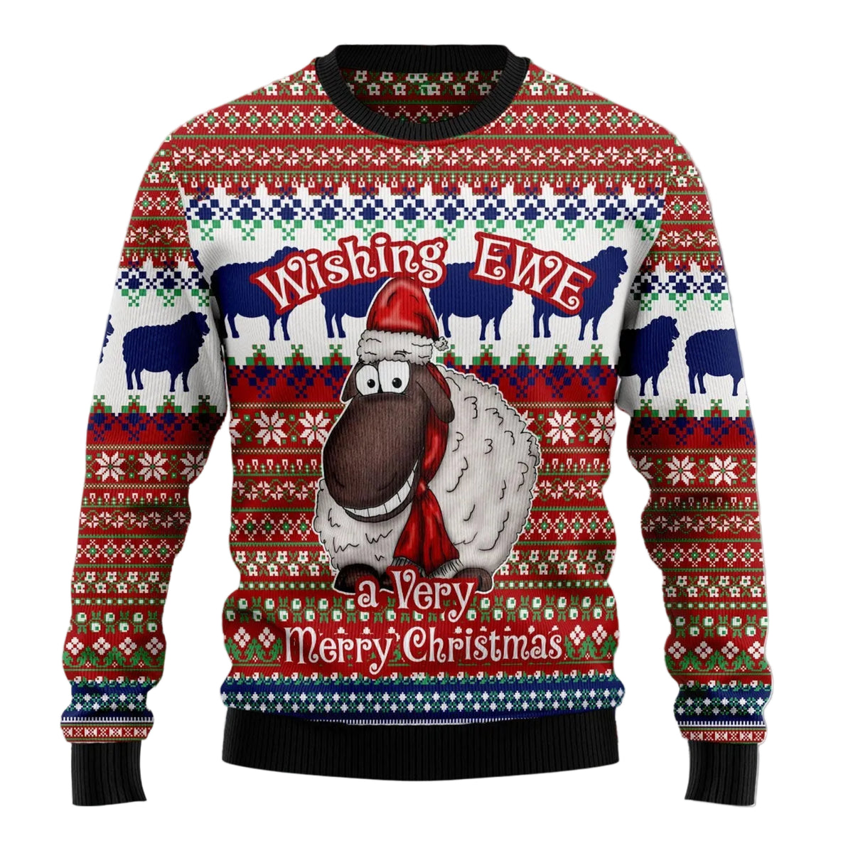 Wishing Ewe Christmas Sheep Ugly Christmas Sweater, Cute Sheep Pun Holiday Pullover for Farm Animal Fans