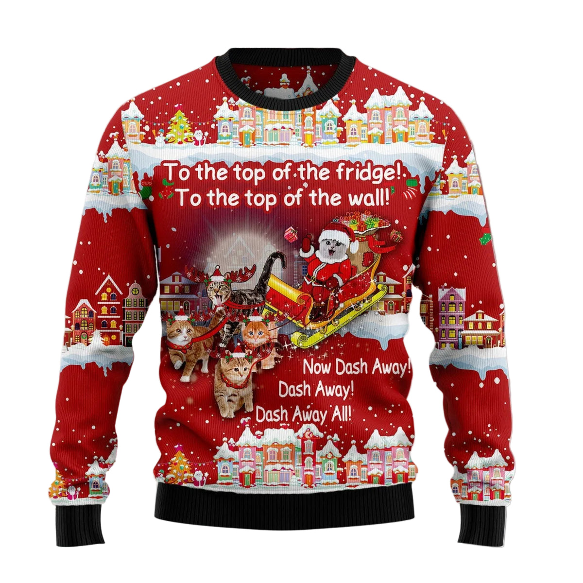 Cat Christmas Sleigh Ugly Christmas Sweater, Cat Lover Christmas Christmas Outfit for Parties and Family Photos