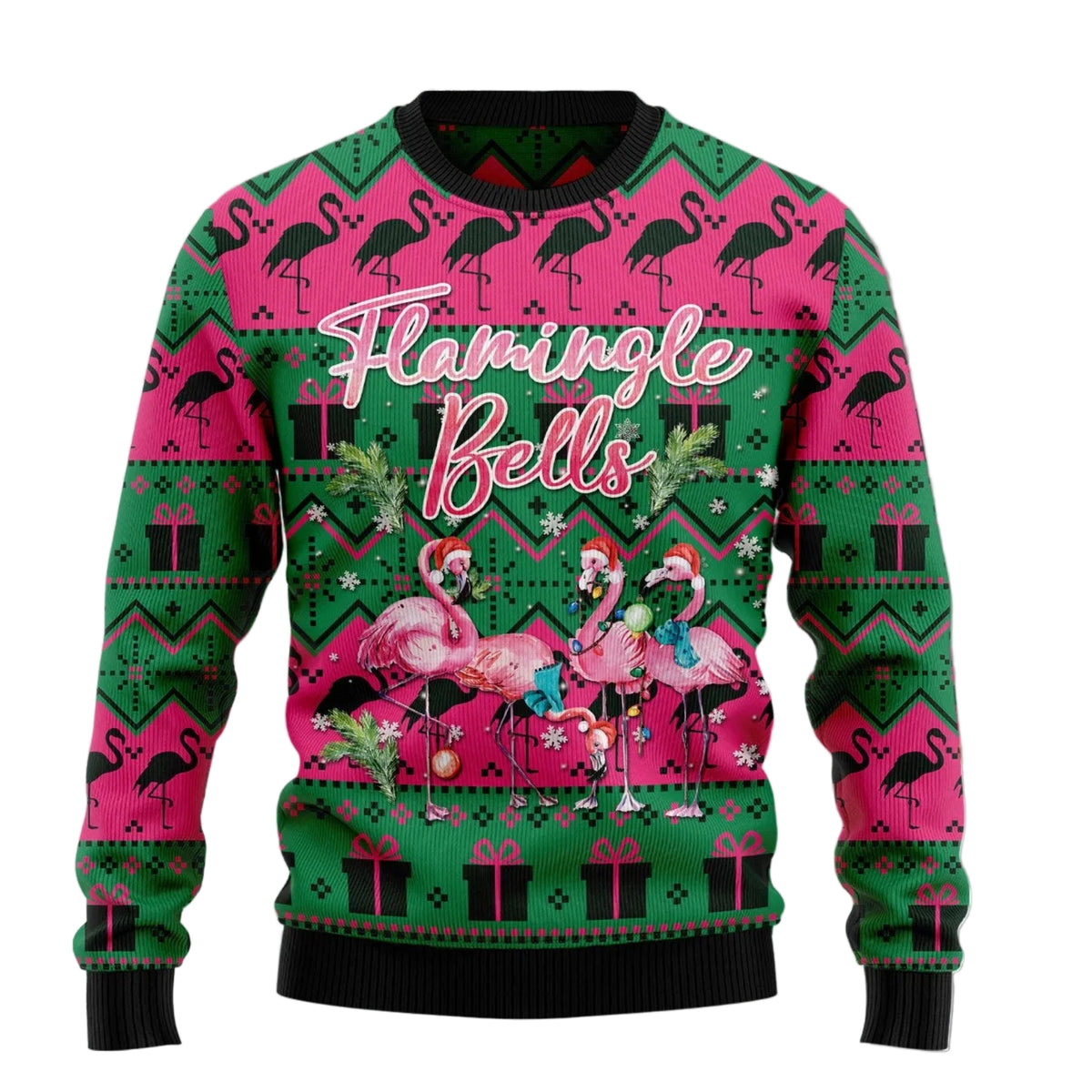 Flamingle Bells Flamingo Ugly Christmas Sweater, Funny Tropical Bird Holiday Party Outfit and Flamingo Lover Gift