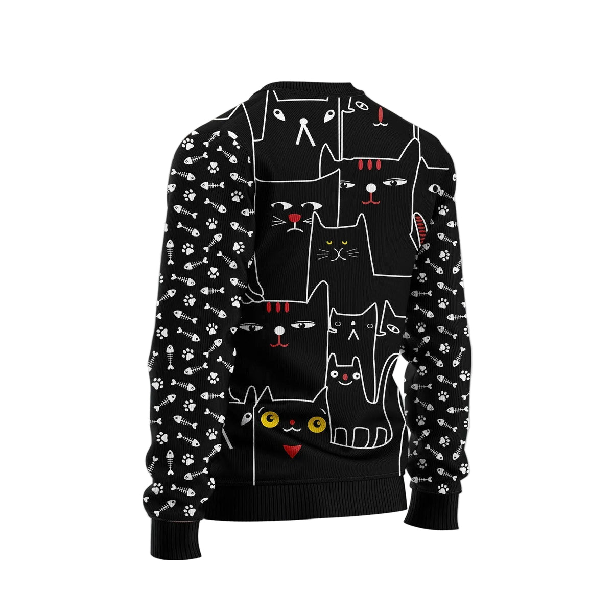 Black Cat in Noel Hat Ugly Christmas Sweater, Black Cat Christmas Christmas Outfit for Parties and Family Photos