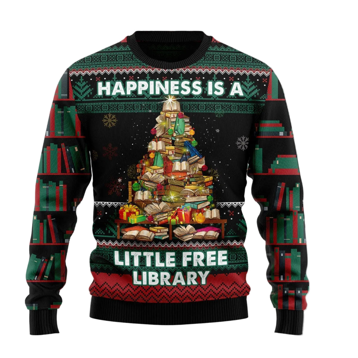 Book Free Library Ugly Christmas Sweater | Fun Holiday Look for Men & Women | Festive Party Top for Book Lovers
