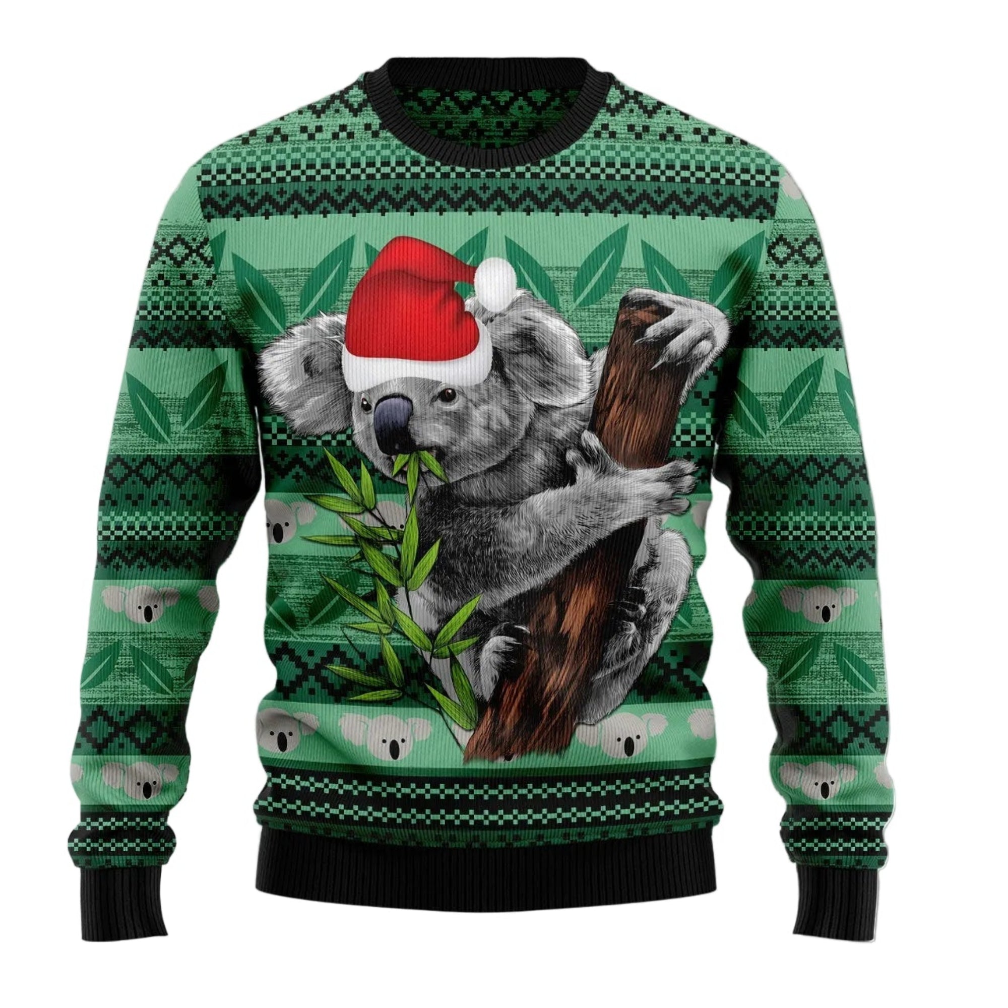 Koala Green Leaf Ugly Christmas Sweater, Cute Animal Lover Holiday Party Outfit for Men and Women, Koala Gift
