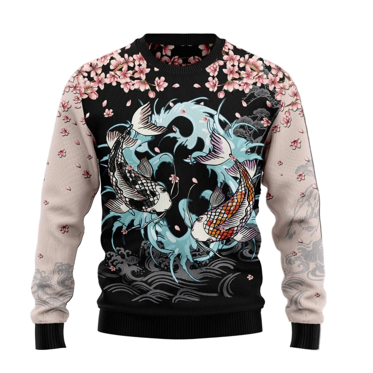 Koi Blossom Ugly Christmas Sweater | All-Over Print for Koi Fish Lovers | Festive Party Top for Koi Fish Lovers