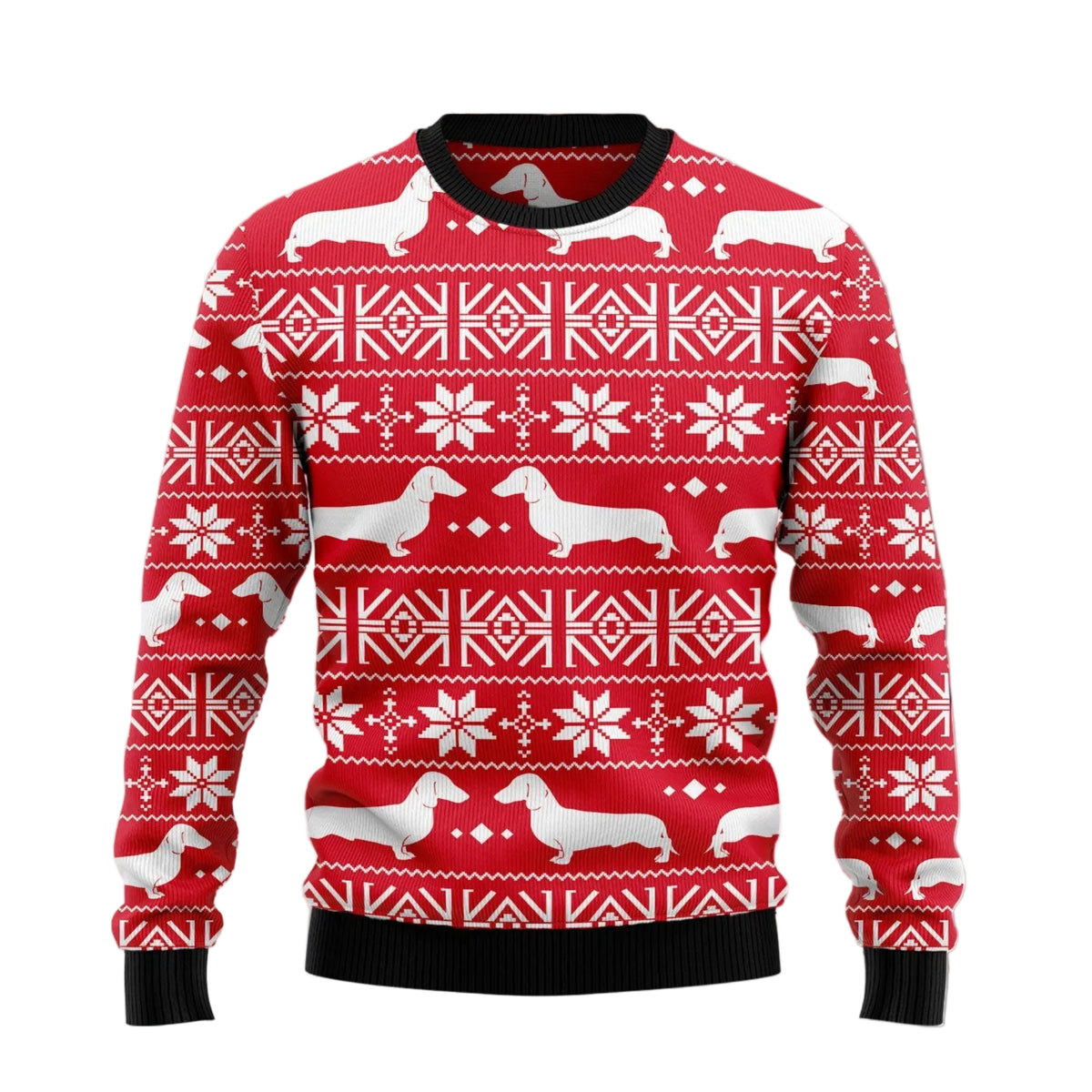 Dachshund Red Christmas Pattern Ugly Christmas Sweater, Red Wiener Dog Art Pullover for Dachshund Owners and Pet Parents