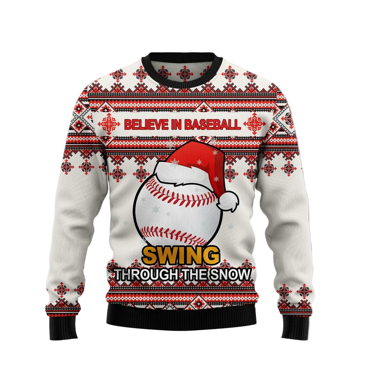 Baseball Santa Hat Ugly Christmas Sweater, Sporty Baseball Pullover for Fans and Players, Fun Xmas Party Clothing