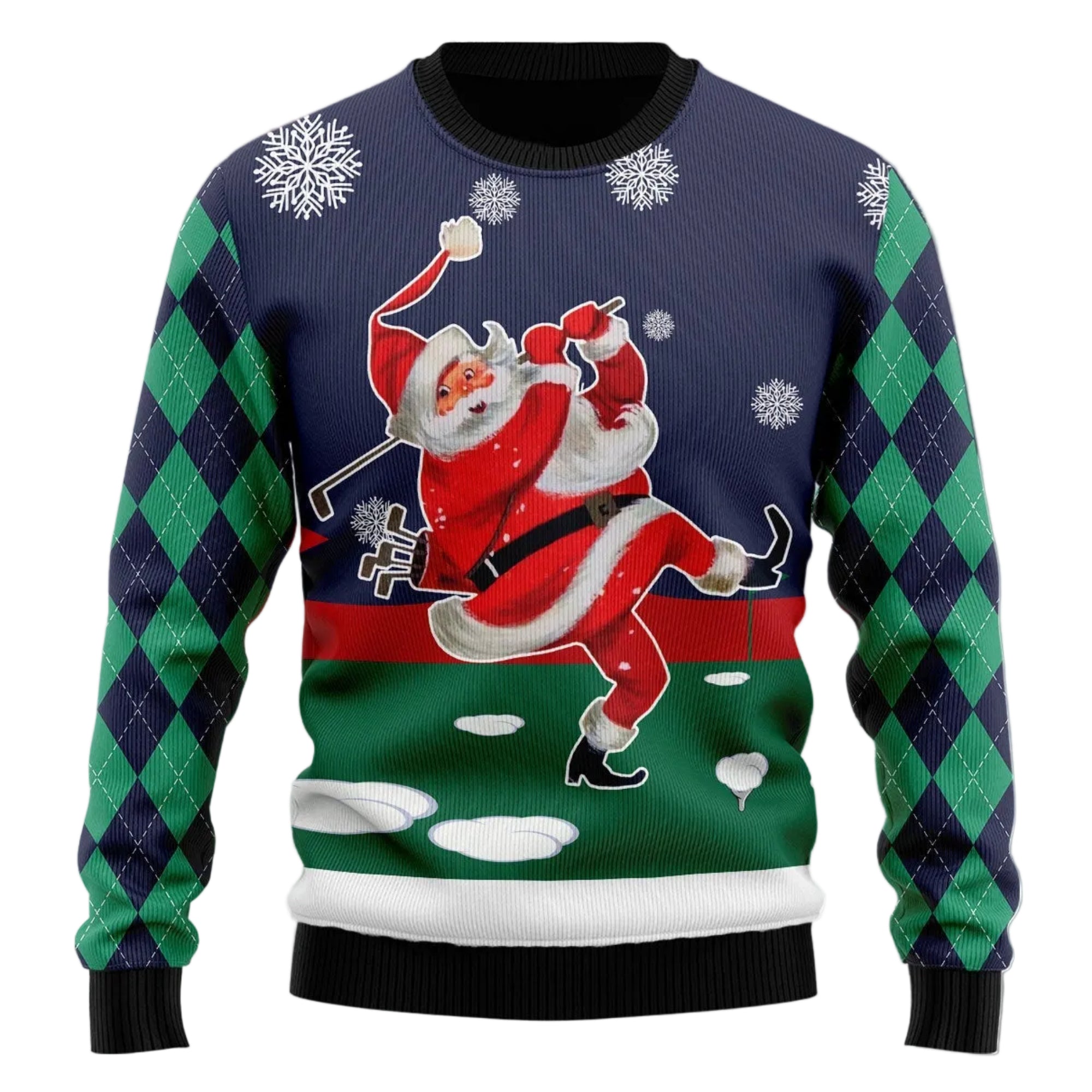Santa Golfer Ugly Christmas Sweater for Men and Women, Funny Holiday Party Outfit, Festive Christmas Gift
