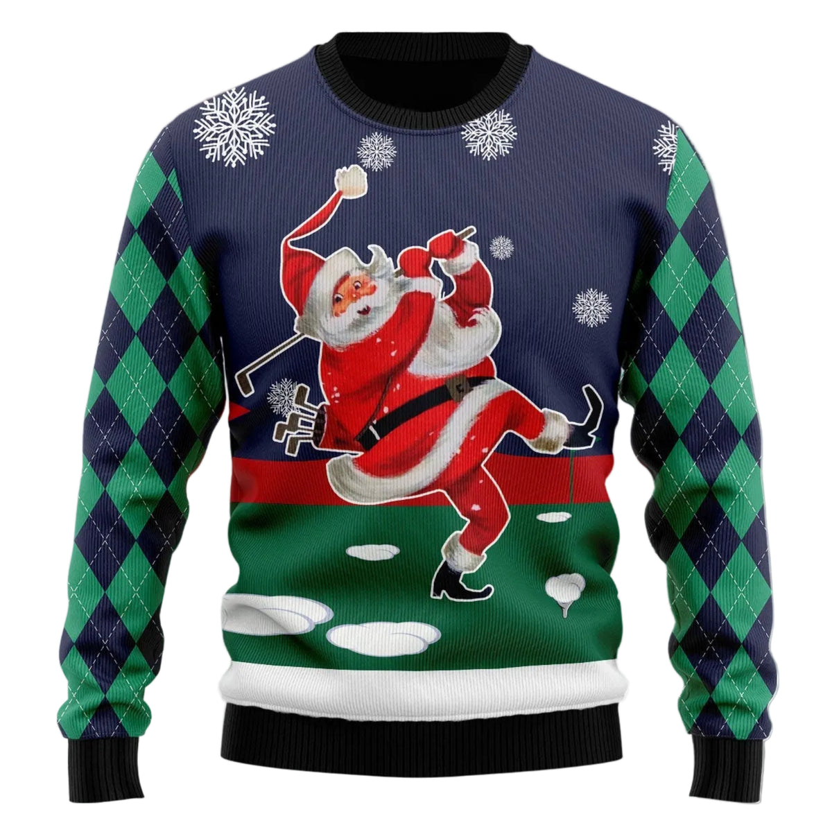 Santa Golfer Ugly Christmas Sweater for Men and Women, Funny Holiday Party Outfit, Festive Christmas Gift