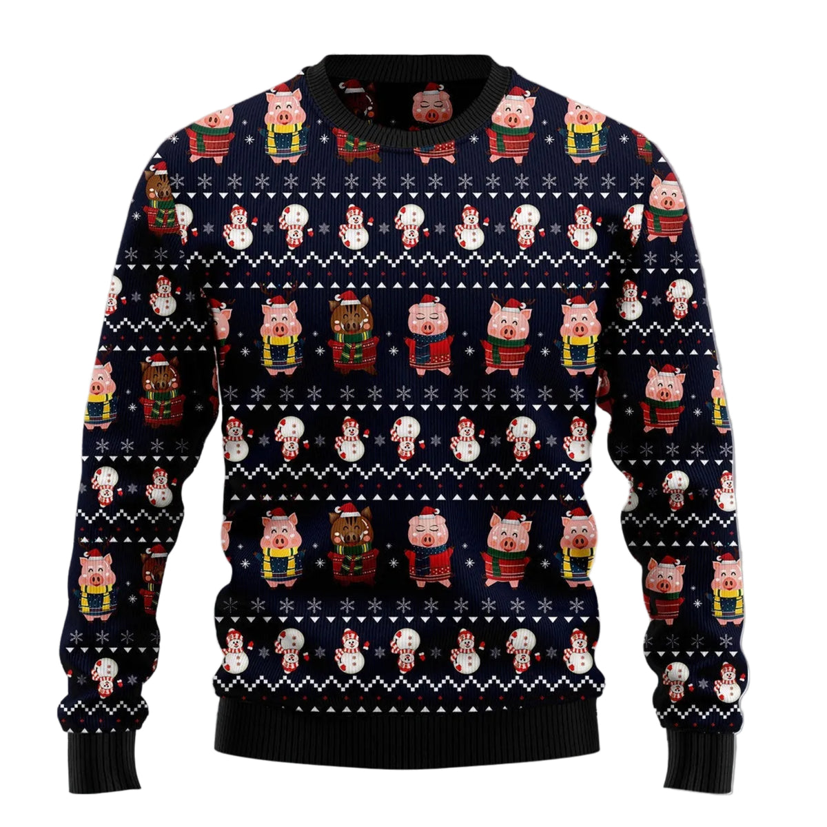 Cute Christmas Pigs Ugly Christmas Sweater, Pig Holiday Pullover for Farm Animal Fans, Fun Xmas Party Clothing