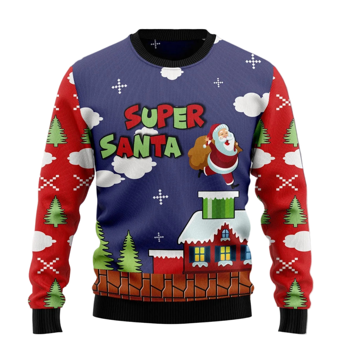 Super Santa Ugly Christmas Sweater | Plus Size Party Outfit for Christmas Fans | Holiday Gift and Party Apparel