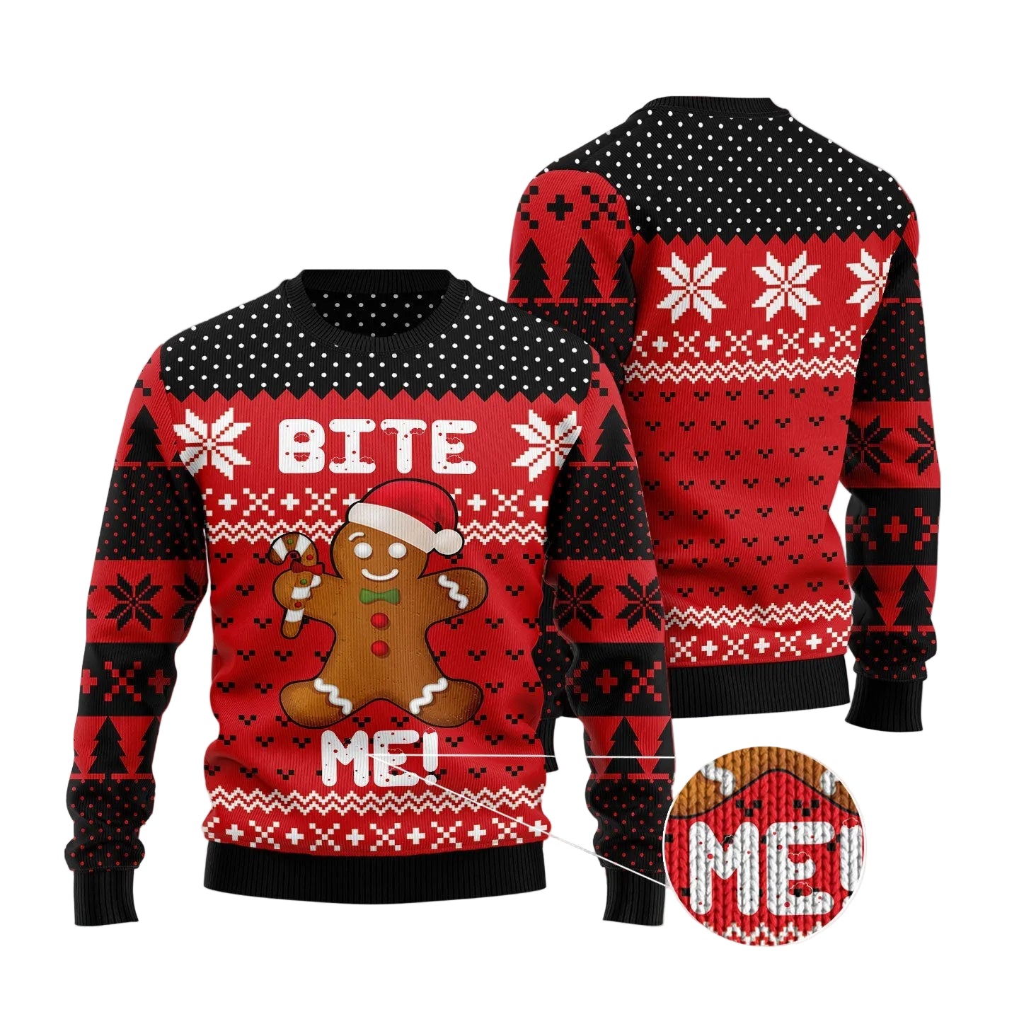 Gingerbread Bite Me Ugly Christmas Sweater, Funny Holiday Party Pullover for Men and Women, Festive Christmas Gift 2026