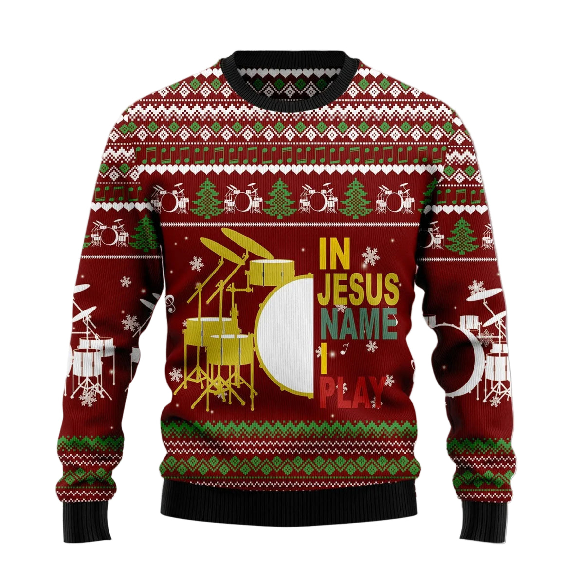 Drum I Play Ugly Christmas Sweater, Drummer Music Lover Holiday Outfit for Men and Women, Funny Xmas Party Gift