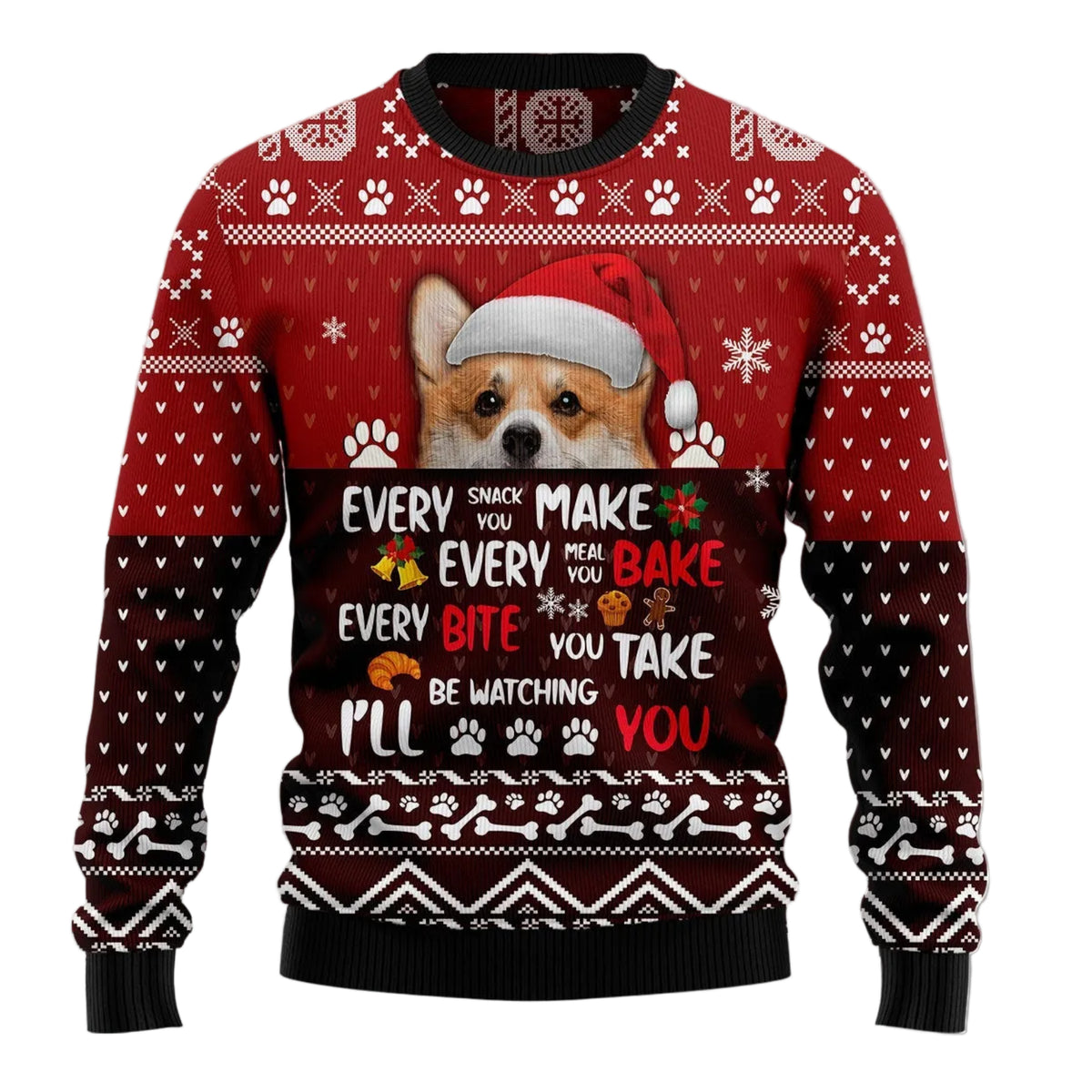 Watchful Pembroke Welsh Corgi Ugly Christmas Sweater, Funny Corgi Dog Pullover for Dog Owners, Fun Xmas Party Clothing