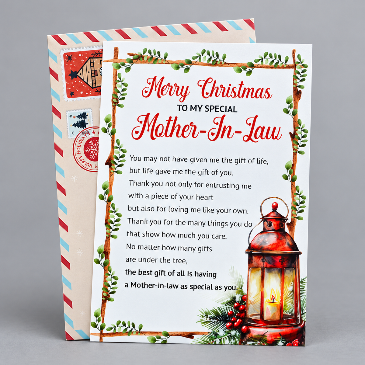 Christmas Card for Mother-in-Law from Son-in-Law or Daughter-in-Law – Holiday Greeting with Envelope and Seal