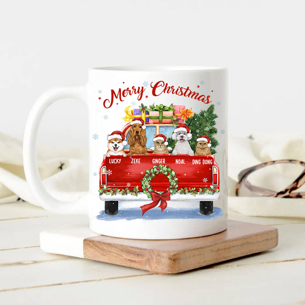Personalized coffee mug gift for dog cat lovers - Christmas Pickup Truck