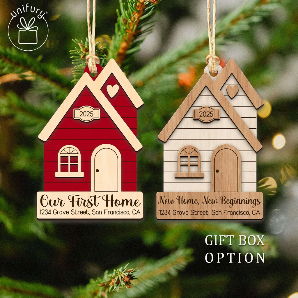 Unique Family First Christmas House Wooden Ornament