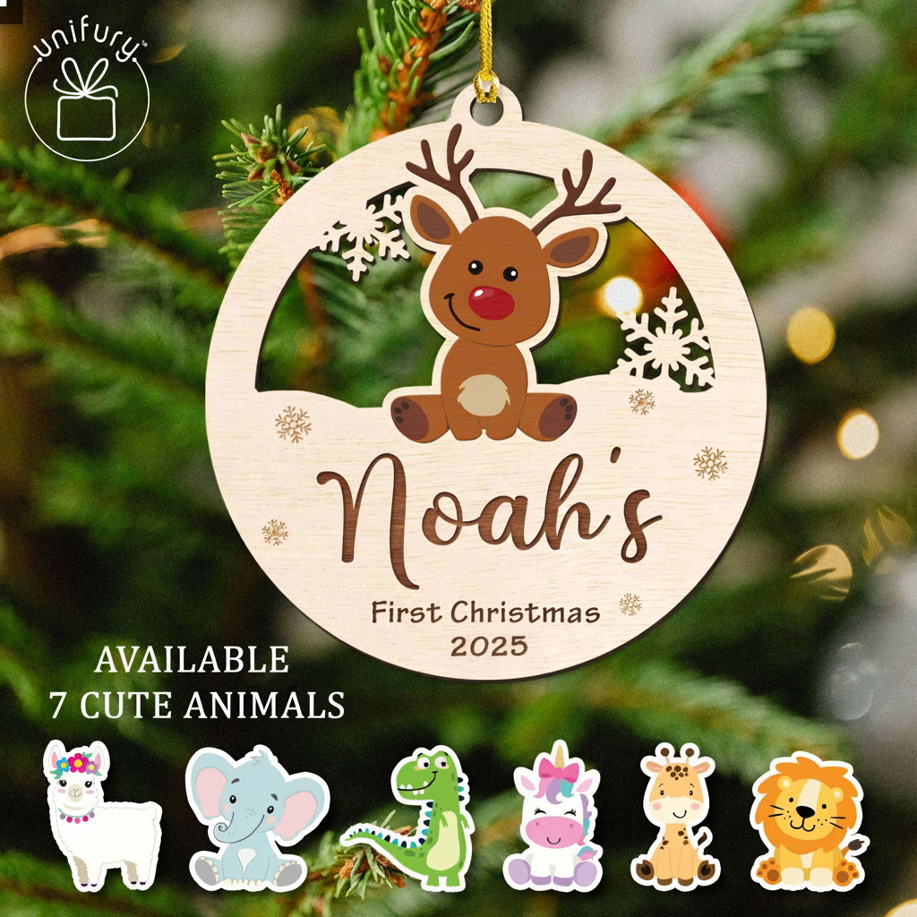 Personalized First Christmas Baby Deer Wooden Ornament