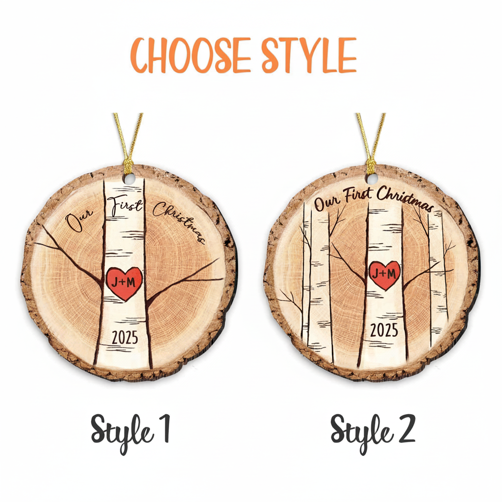 Initials Tree Wooden Ornament First Christmas Married