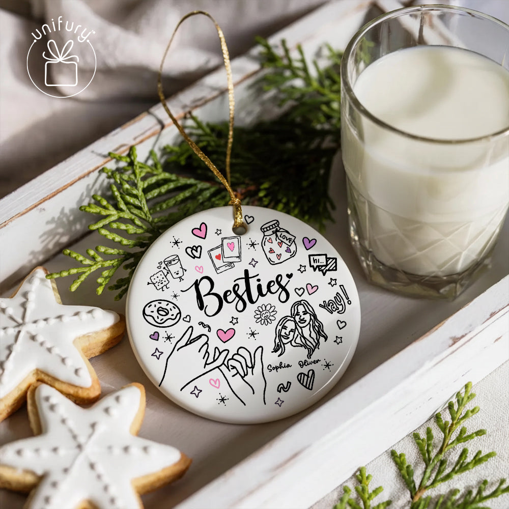 Custom Lineart Drawing Friend Ceramic Ornament - Best Friend Ornament - Christmas Gifts For Friends