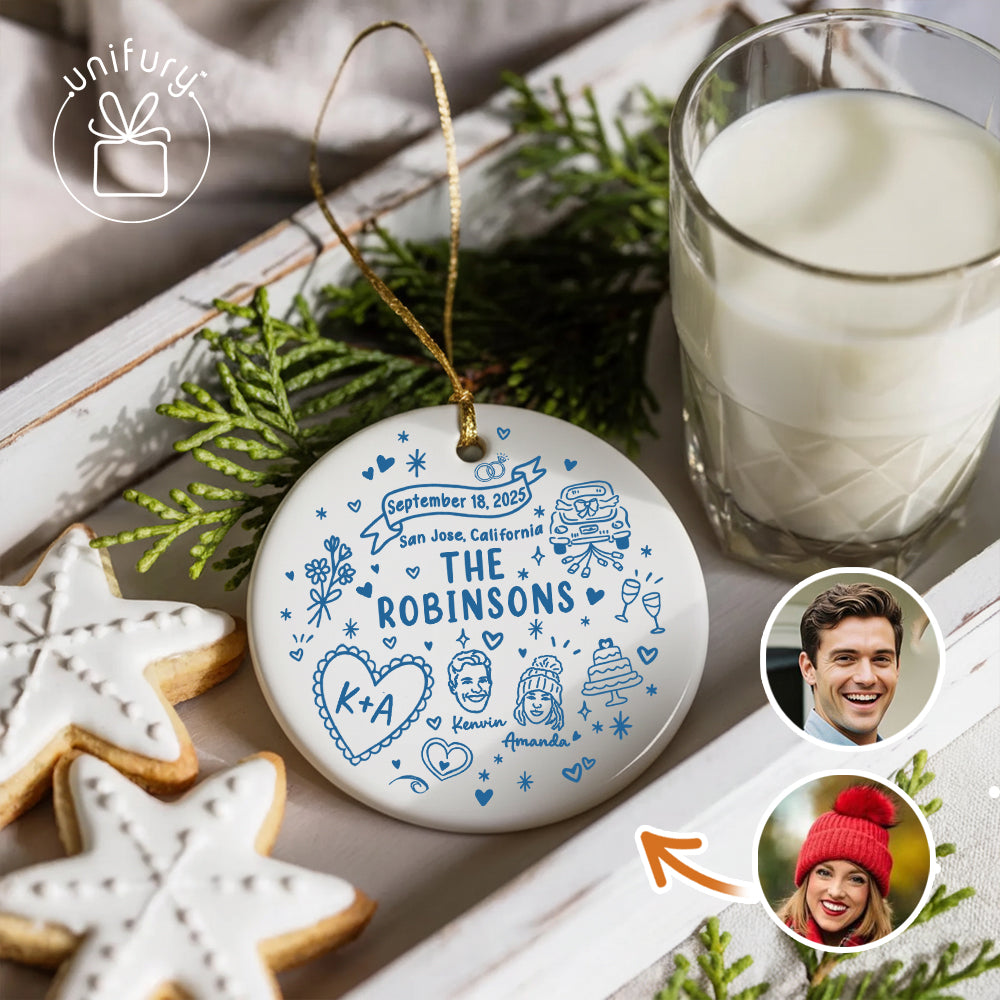 Custom Married Ornament Circle Ceramic Ornament - Married Gifts - Wedding Gifts For Dog Cat Lovers