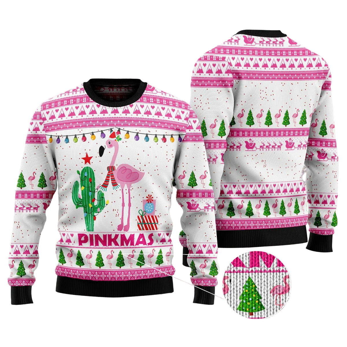 Merry Pinkmas Ugly Christmas Sweater, Unisex Holiday Party Outfit, Xmas Gift for Flamingo and Pink Holiday Fans