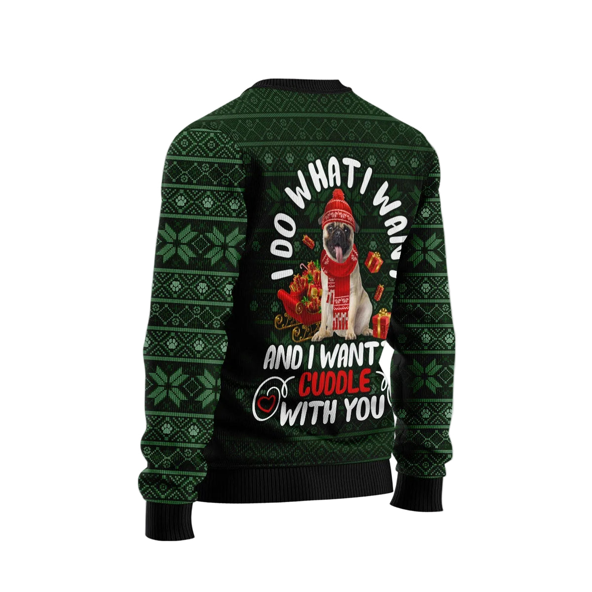 Pug I Want Ugly Christmas Sweater, Funny Pug Dog Holiday Inspired Print, Unisex Festive Christmas Party Outfit