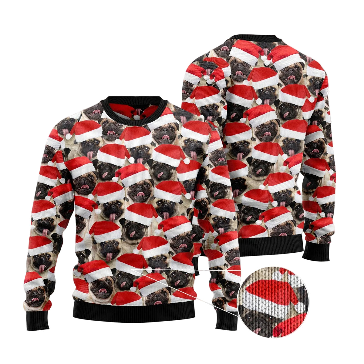 Pug Group Awesome Ugly Christmas Sweater, Pug Dog Group Print for Men and Women, Festive Christmas Party Outfit