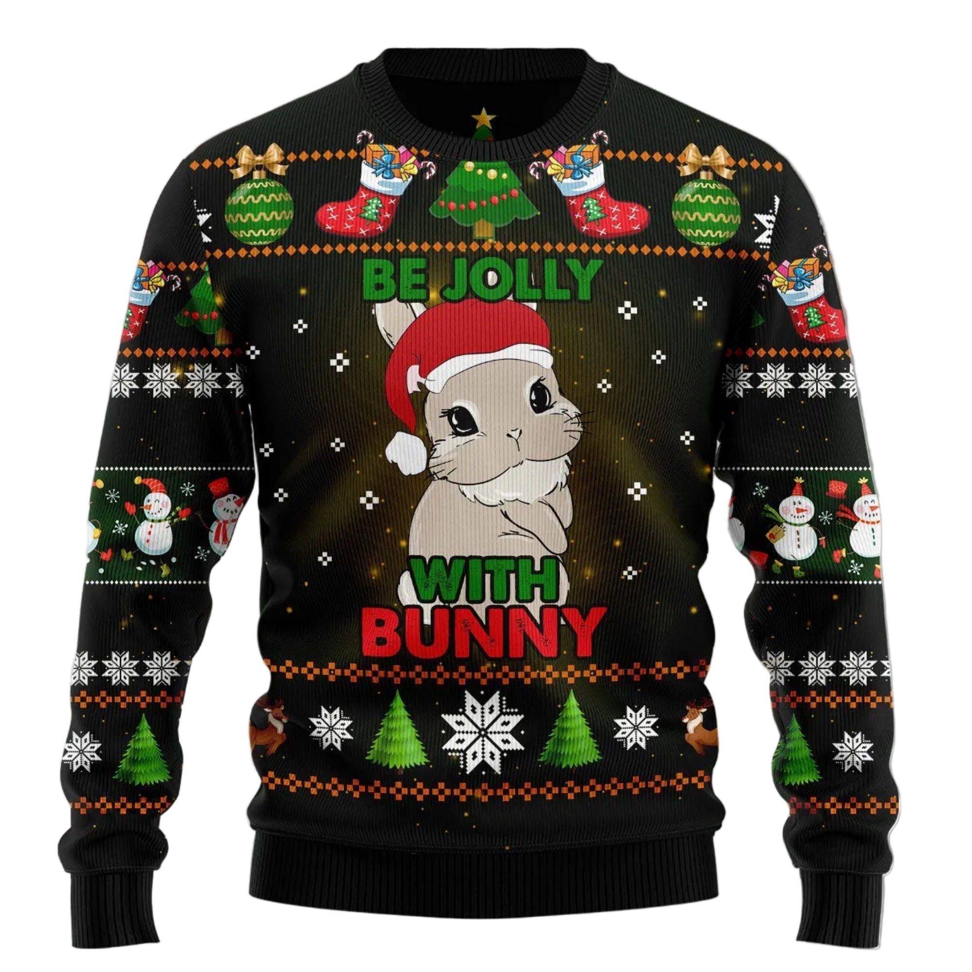 Rabbit Be Jolly Ugly Christmas Sweater, Cute Bunny Holiday Pullover, Holiday Gatherings and Family Photos