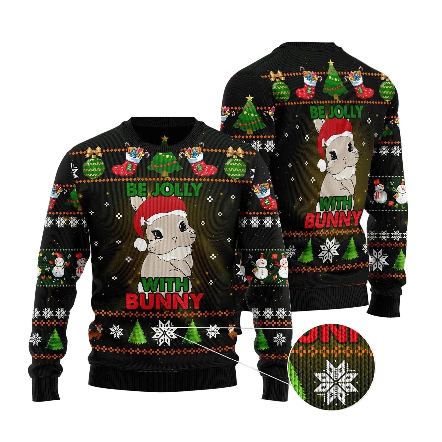 Rabbit Be Jolly Ugly Christmas Sweater, Cute Bunny Holiday Pullover, Holiday Gatherings and Family Photos