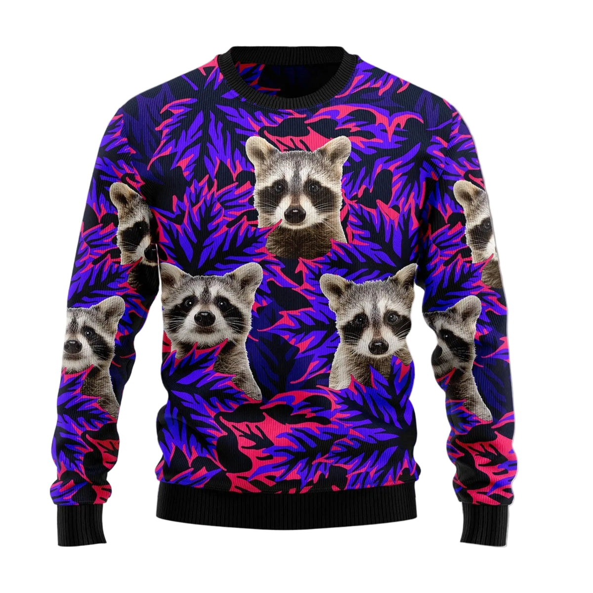Raccoon Leaves Ugly Christmas Sweater | Fun Holiday Look for Men & Women | Festive Party Top for Raccoon Lovers