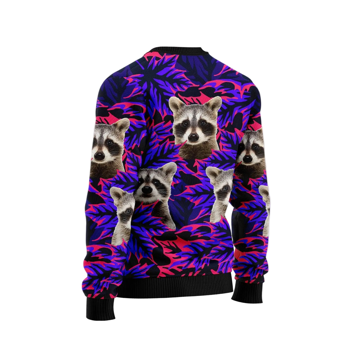 Raccoon Leaves Ugly Christmas Sweater | Fun Holiday Look for Men & Women | Festive Party Top for Raccoon Lovers