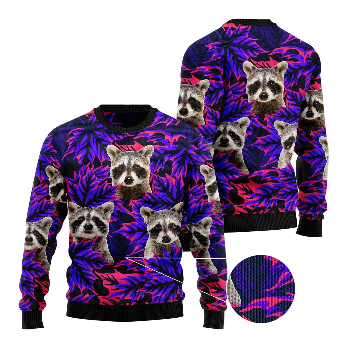 Raccoon Leaves Ugly Christmas Sweater | Fun Holiday Look for Men & Women | Festive Party Top for Raccoon Lovers