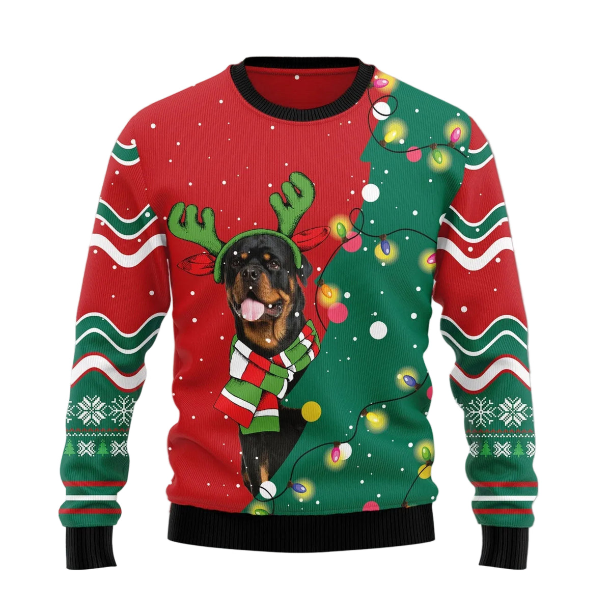 Rottweiler Christmas Tree Ugly Christmas Sweater, Holiday Party Pullover for Men and Women, Gift for Rottweiler Owners