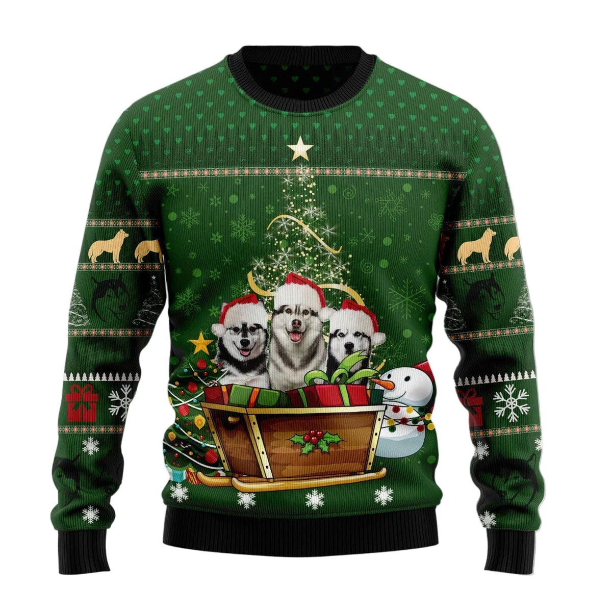 Siberian Husky Group Xmas Ugly Christmas Sweater, Group of Siberian Husky Dogs Holiday Print, Holiday Sweater for Adults