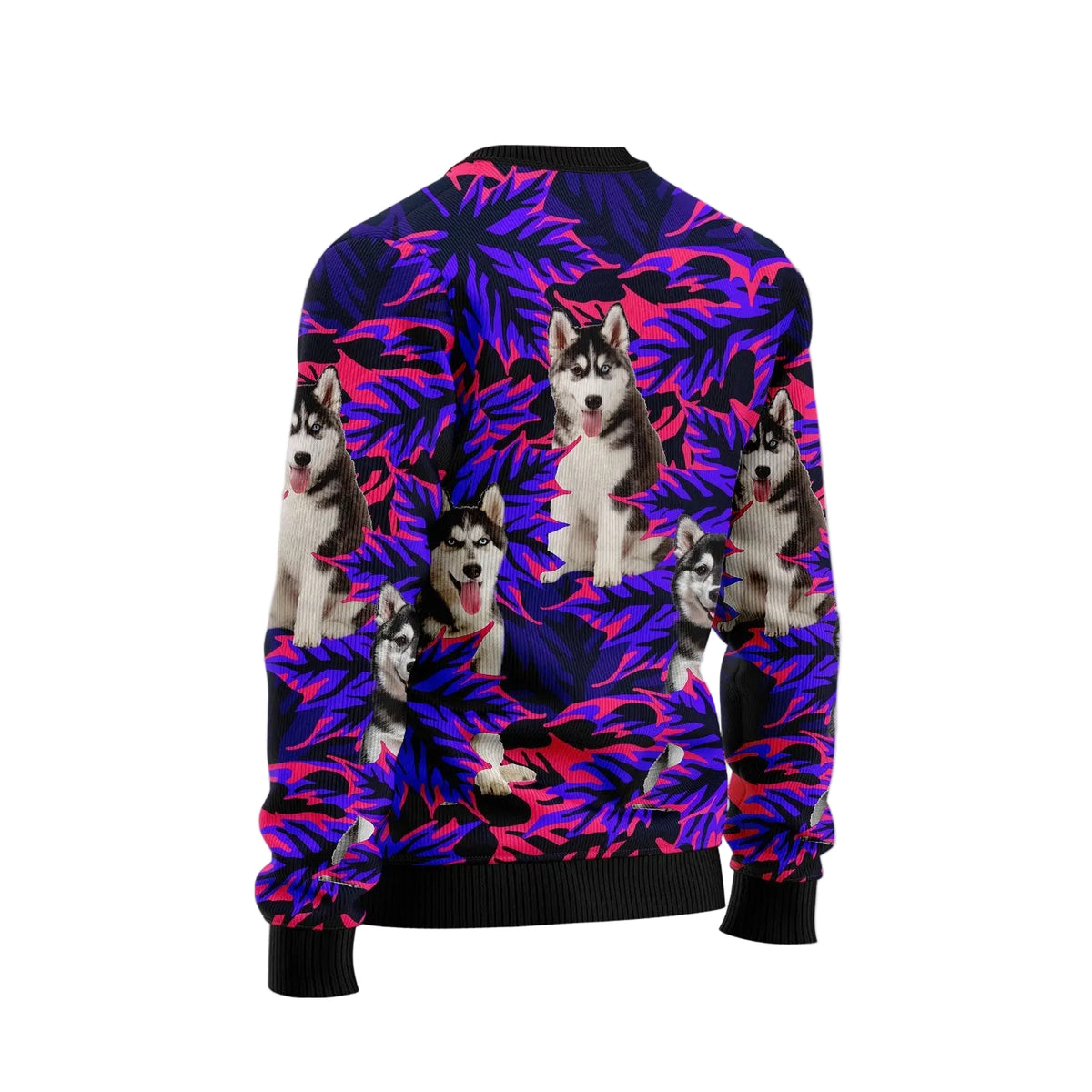 Siberian Husky Leaves Ugly Christmas Sweater | Unisex Holiday Party Outfit | Festive Party Top for Husky Lovers