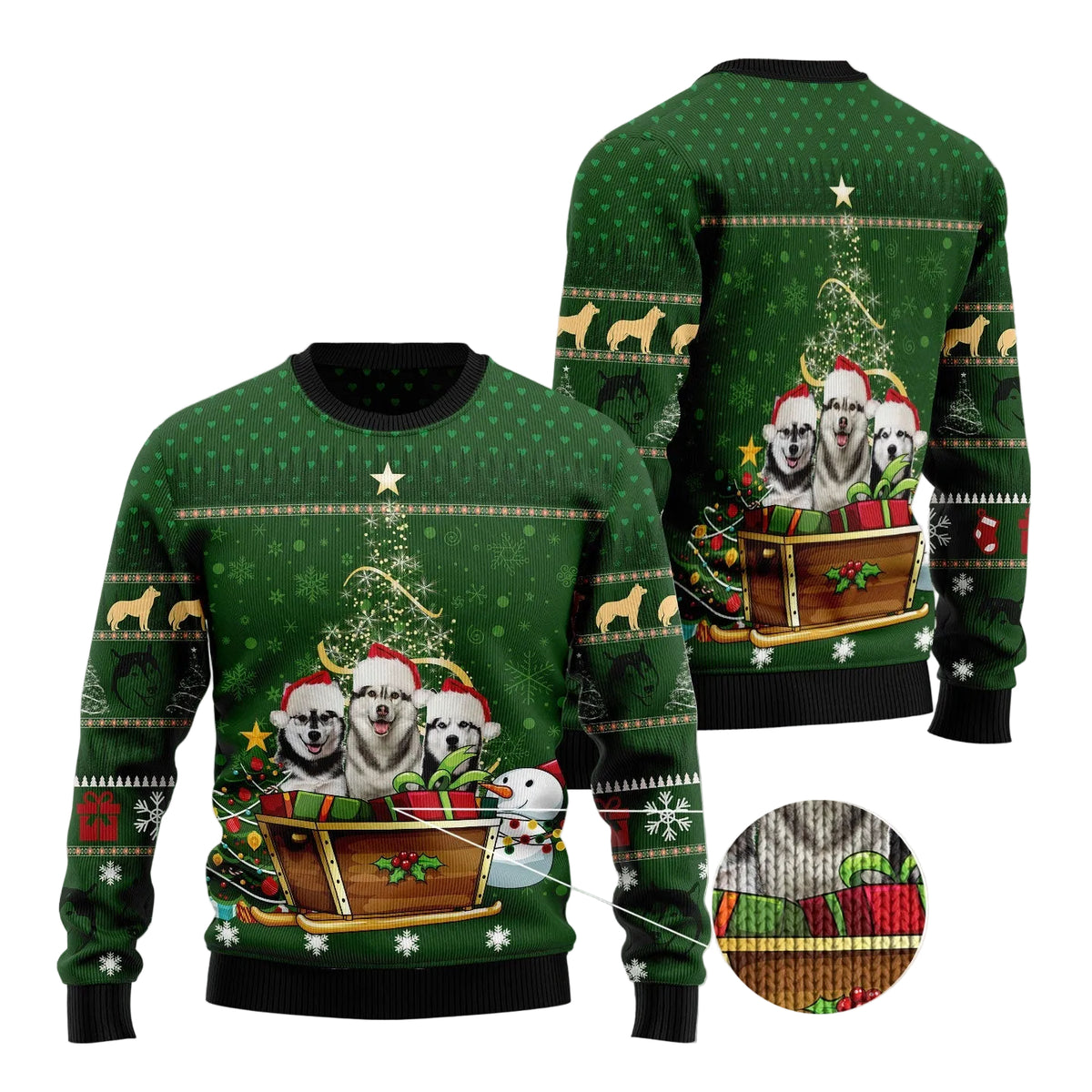 Siberian Husky Group Xmas Ugly Christmas Sweater, Group of Siberian Husky Dogs Holiday Print, Holiday Sweater for Adults