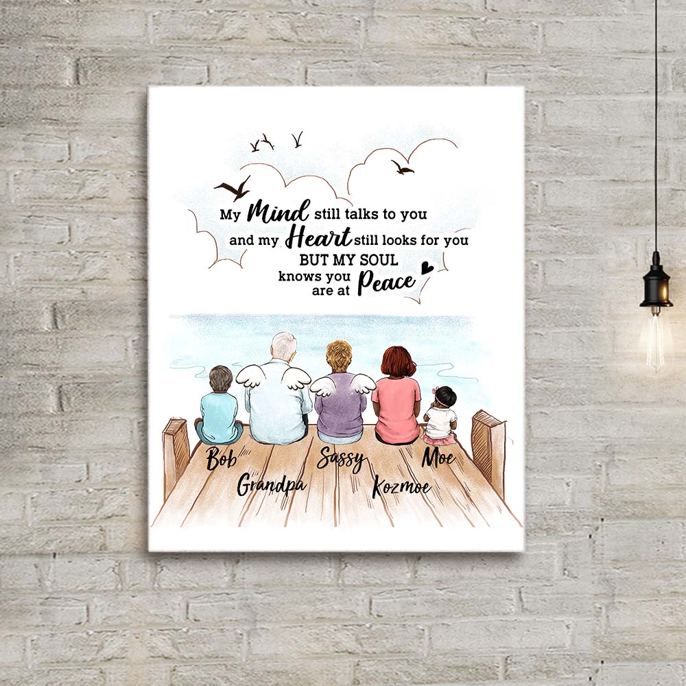 personalized memorial canvas print My mind still talks to you and my heart still looks for you but my soul knows you are at peace.