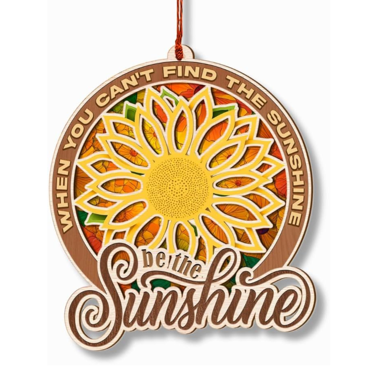 Sunflower Ornament, Sunflower Car Mirror Hanging Accessories, Double Layer Wood and Acrylic Keepsake, Inspirational Gifts for Window Decor, Home Decorations, Gift for Sunflowers Lover