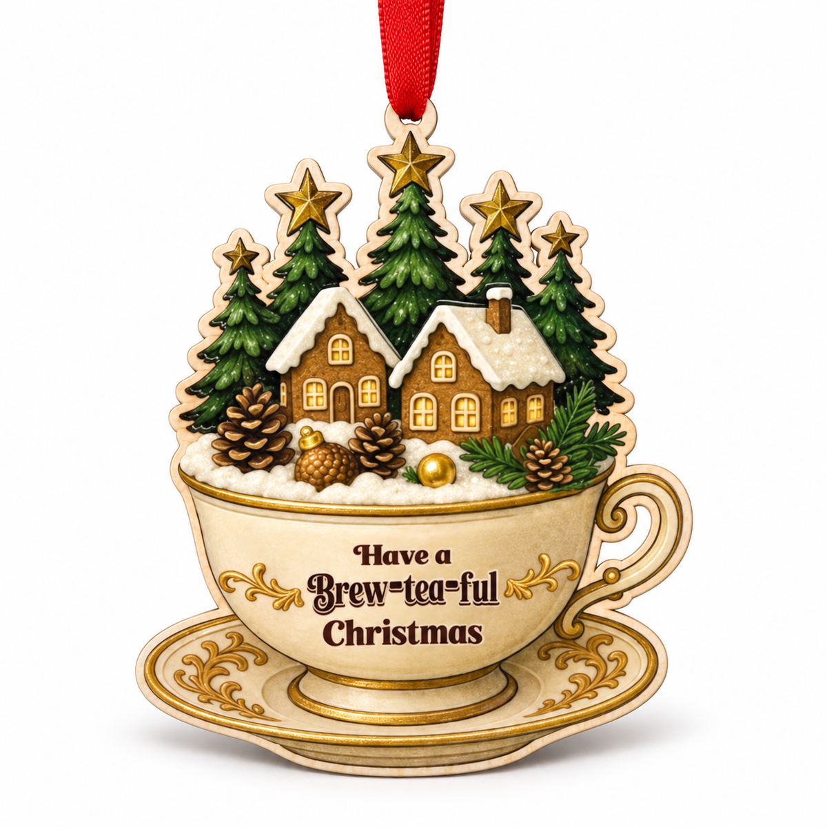 Tea Cup Christmas Ornament, Teacup Christmas Tree Decor, Tea Lover Gift for Women Grandma Teachers and Hostess