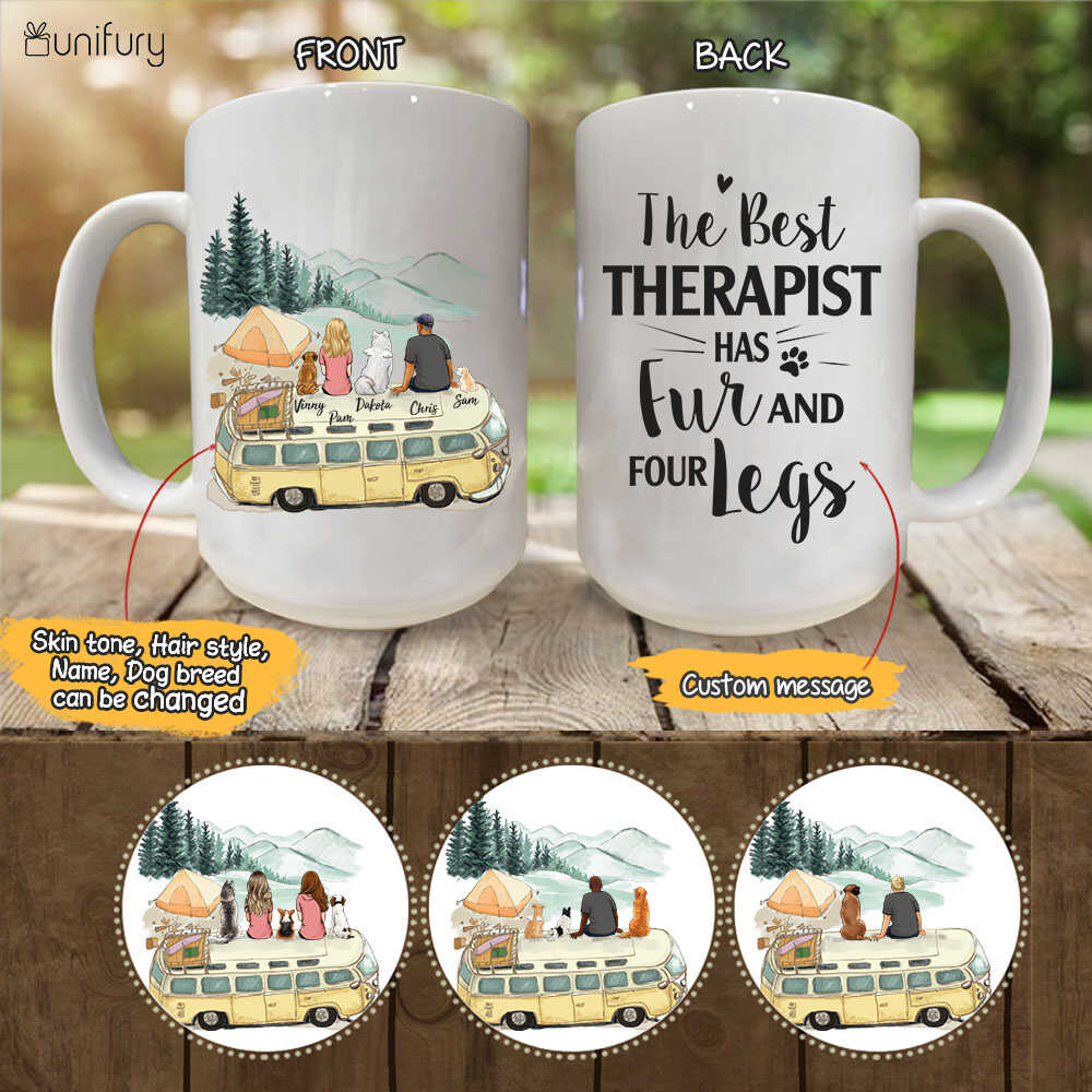 Personalized dog mug gifts for dog lovers - DOG & COUPLE - CUSTOM MESSAGE - Camping - 2355