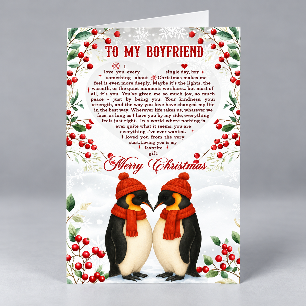 Romantic Christmas Card for Boyfriend from Girlfriend – Heartfelt Love Message with Premium Envelope
