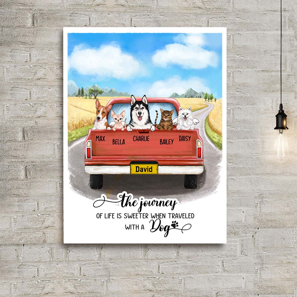 Personalized canvas print wall art gifts for dog cat lovers - Pickup Truck