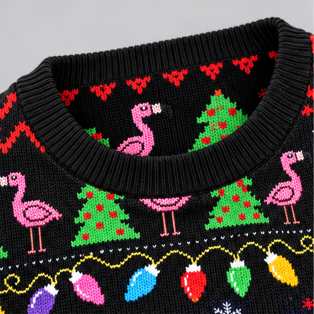 Flamingo On The Naughty List Ugly Christmas Sweater, Unisex Holiday Party Pullover, Funny Christmas Gift for Men Women