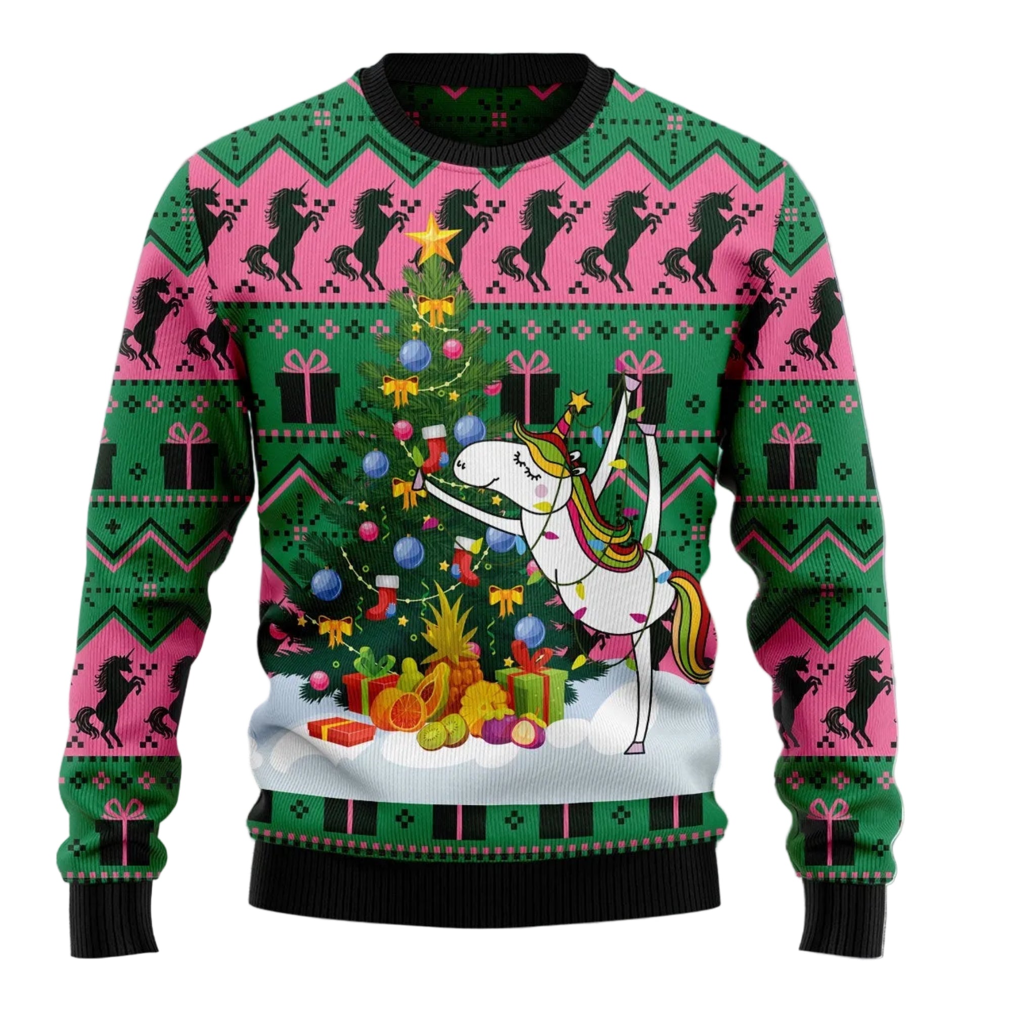 Christmas Tree Unicorn Ugly Christmas Sweater, Cute Magical Pullover for Unicorn Fans, Fun Xmas Party Clothing