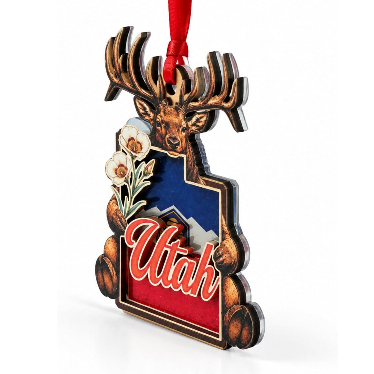 Utah Christmas Ornament 2026, Utah Christmas Ornament for Christmas Tree 2026, 2-Layer Wood Acrylic Christmas Decor