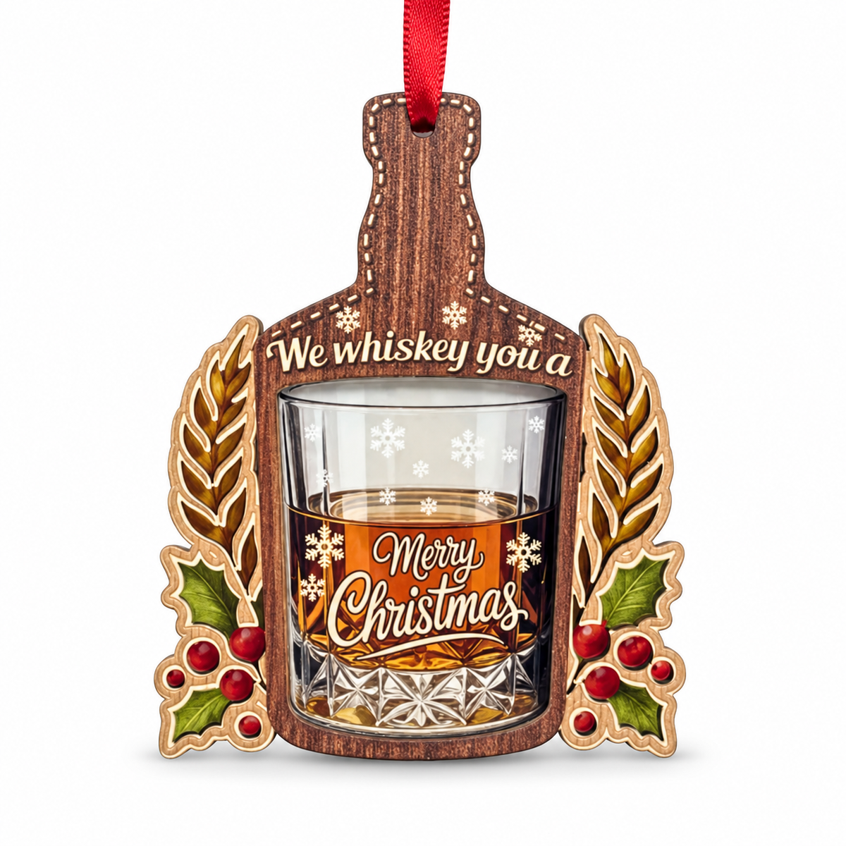 Whiskey Christmas Ornament, Wood and Acrylic Tree Decor, Unique Bourbon Gift for Men, Dad, Husband, Friends and Whiskey Lovers
