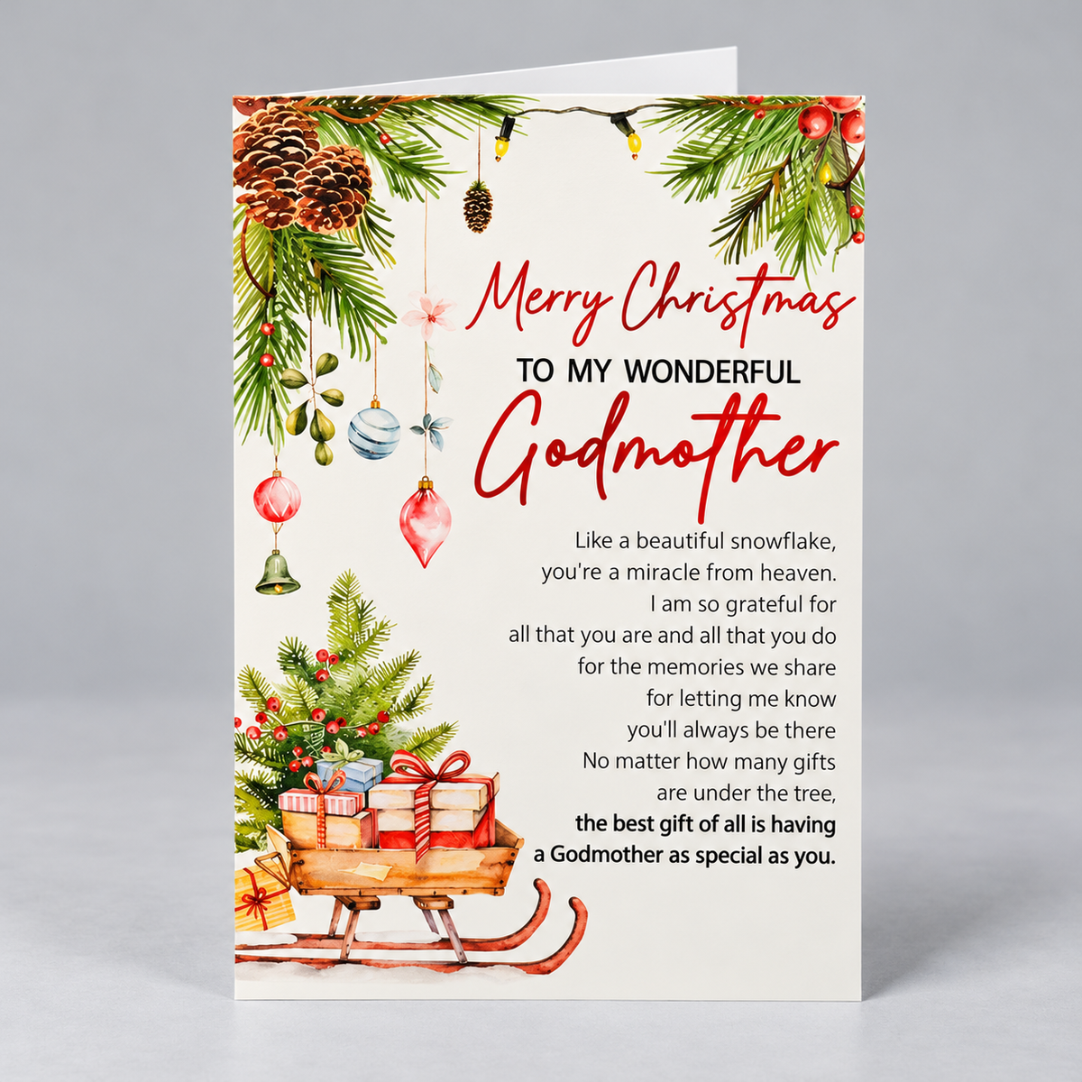 Christmas Card for Godmother with Envelope and Seal – Loving Holiday Greeting to Show Your Appreciation